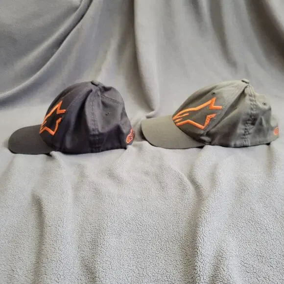 ALPINESTARS CORP Hat Cap Gray Green Flextfit Orange Logo 2PC - Picture 2 of 9